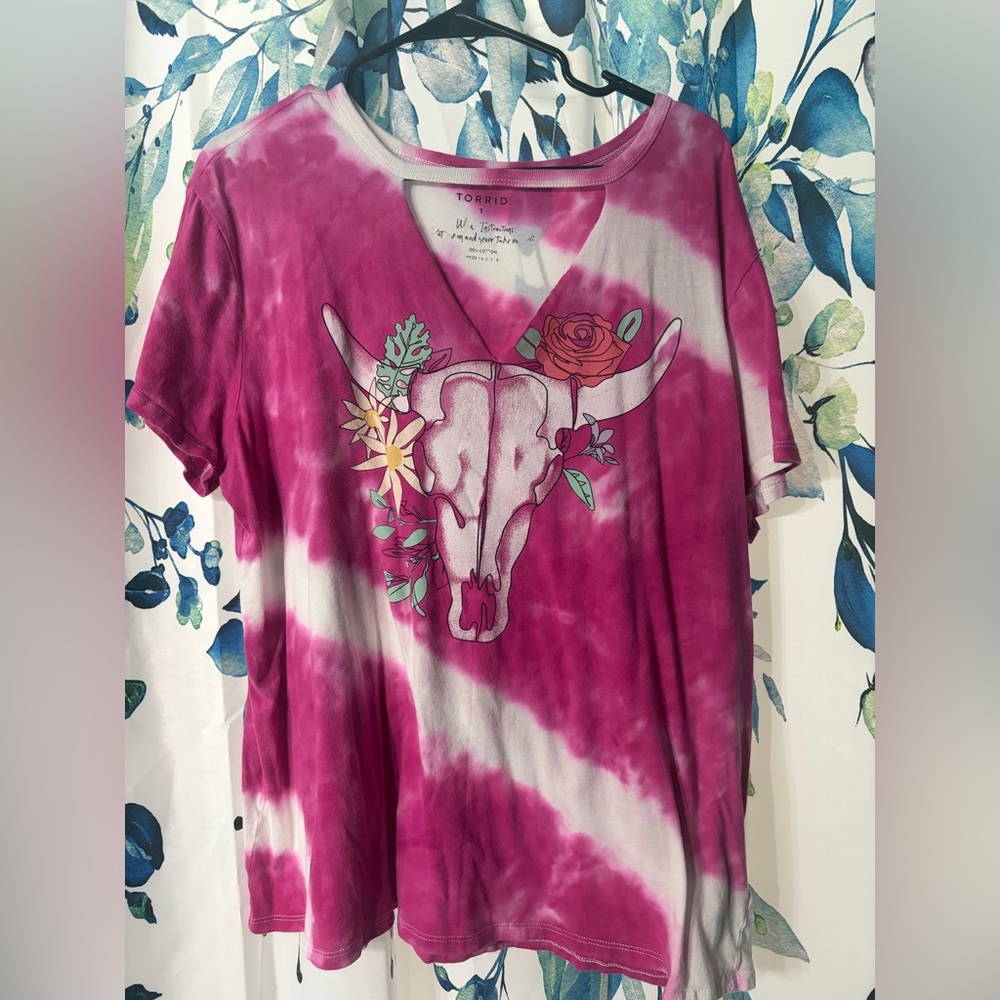 Torrid Magenta Tie-Dye Bull Skull Tee